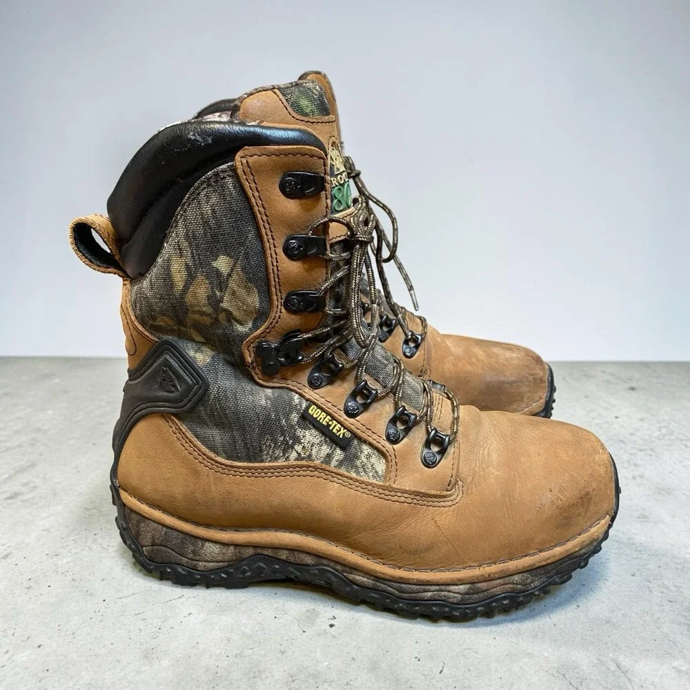 Rocky Boots Men 8.5M Woodland Camo Leather Gore Tex Hunting Utility Workwear